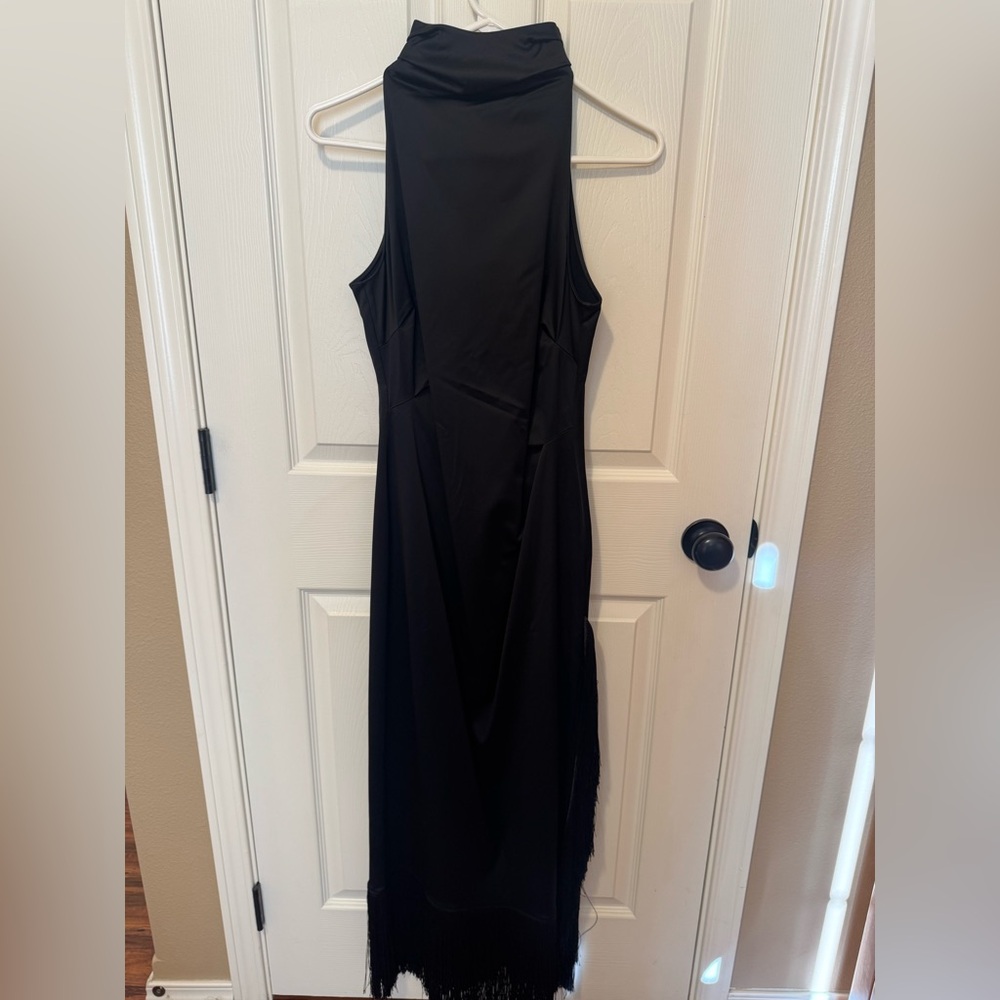 Banana Republic Fringe Satin Maxi Dress - Size 8 - Black - Picture 5 of 9